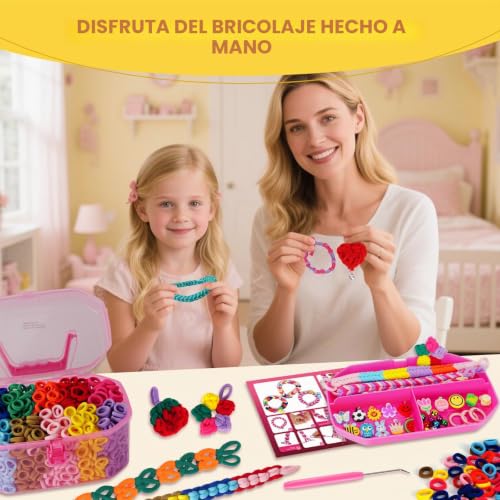 FunzBo 1000pcs Rubber Bracelet Making Kit for Girls, Colorful Elastic Bands for Creating Jewelry and Bracelets, Creative DIY Set, Original Birthday Gift for Children +6 Years