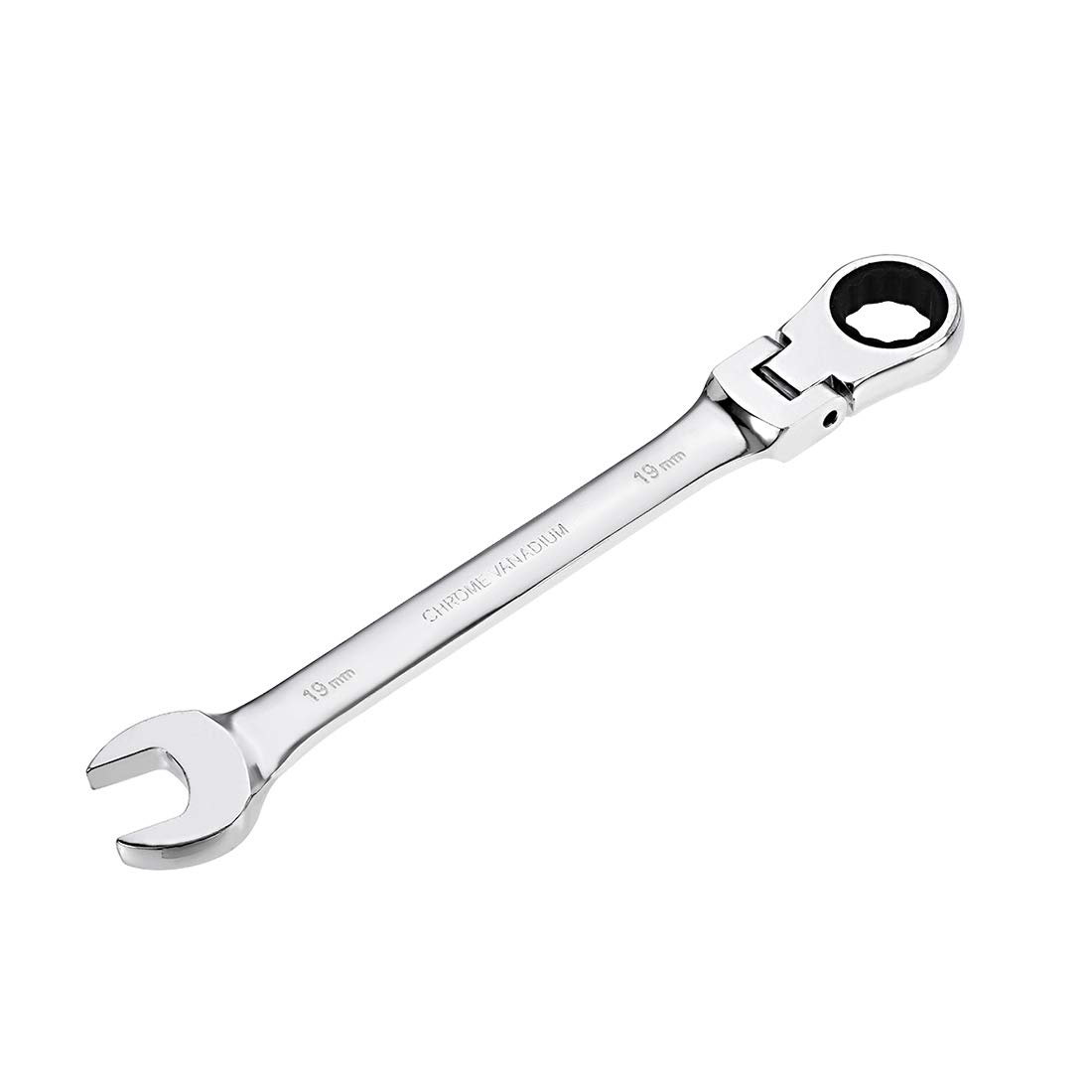 sourcing map 19mm Flex-Head Ratcheting Combination Wrench Metric 72 Teeth 12 Point Ratchet Box Ended Spanner Tools, Cr-V