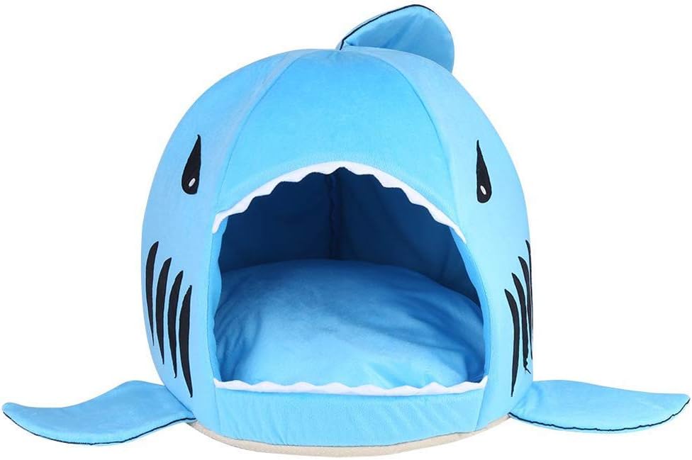 RiseSun Blue Shark Shape Dog Bed Removable Pet Cat Puppy Sleeping Bed with Cushion Mat Warm Kennel by SamGreatWorld