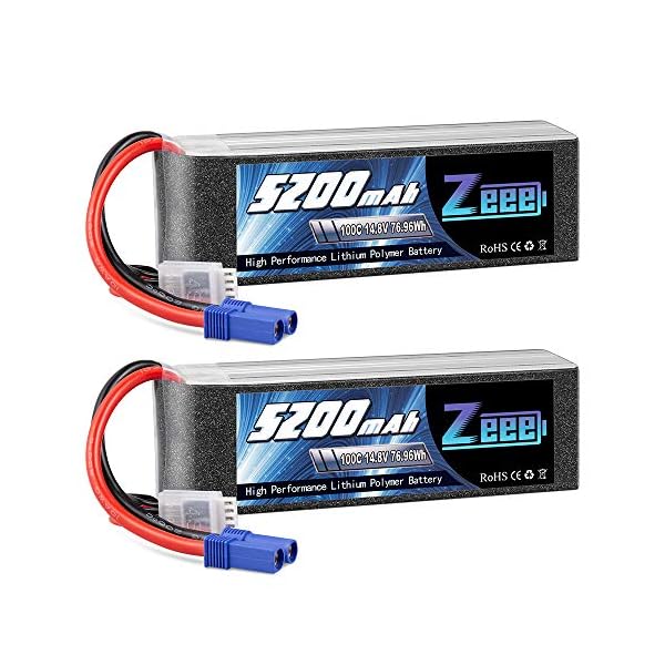 Zeee 4S Lipo Akku 14,8V 100C 5200mAh RC Batterie mit EC5 Stecker für RC Car RC Truck RC Auto Boot LKW Truggy RC Hobby (2…