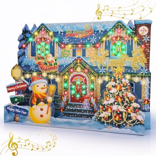 Miss Girlie Girl 3D Christmas Pop-Up Card – Musical Light-Up Holiday Home with 59 LEDs, Plays 6 Songs, Replaceable Battery – Holiday Greeting Card Gift with Red Envelope