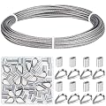 Favordrory Cable Railing Kits Includes 1/16 Inch x 33 Feet 304 Stainless Steel Wire Rope Cable, 50 Pieces Aluminum Crimping Sleeves and 12 Pieces Thimble for Railing, Decking, Picture Hanging