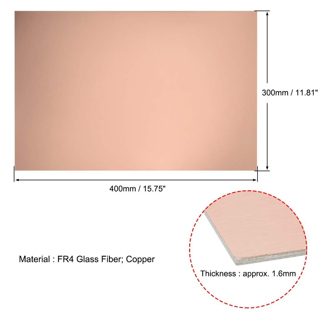 sourcing map Double-Sided Copper Clad Laminate PCB Circuit Board, FR4 400x300mm 15.75x11.81 inch - Image 4