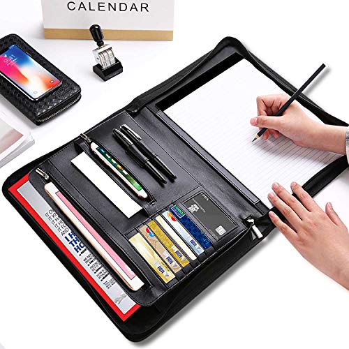 TPFOON PU Leather Padfolio Portfolio with Writing Pad, Professional Interview Portfolio Folder Zippered Business Document Organizer Holder, Interior 10.1 Inch Tablet Sleeve - Thumbnail 3