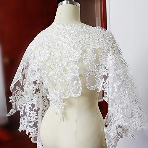 Lace - 40CM Wide lace Border lace Trim 6yards/lot Embroidered Tulle mesh Ivory lace Trimming Sequins lace Trim for Wedding Dress Sewing - (Color: Ivory)