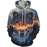 Imcanpen Unisex Novelty Wolf Graphic Hoodie 3D Print Animal Fashion Pocket Sweatshirt