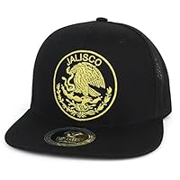 Trendy Apparel Shop City of Mexico Eagle Embroidered Flatbill Trucker Mesh Cap - Jalisco Black