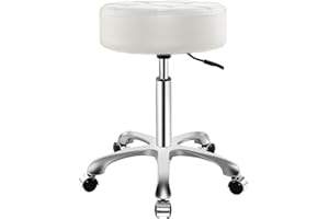 Ainilaily Rolling Stool with Wheels, Thick Cushion Heavy Duty Esthetician Hydraulic Chair Stool for Work Medical Tattoo Salon Office (White)