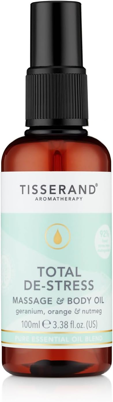 Tisserand Total De-Stress Massage Body Oil 100ml Orange Geranium Nutmeg Natural
