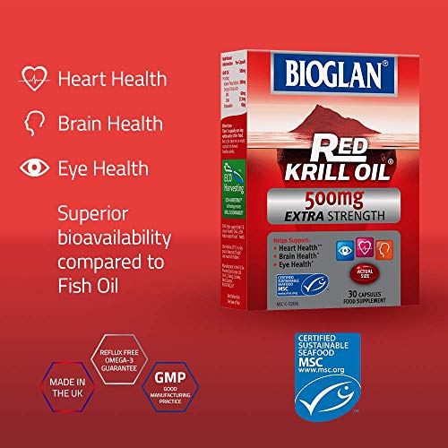 Bioglan Red Krill Oil Extra Strength 500mg, high in Omega3 Fish Oil