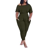 acelyn Plus Size Jumpsuits for Women Casual Rompers with Pockets for Summer | Women's Loose Fit Overalls, Sexy Off Shoulder One Piece, Soft &amp; Stretch Fabric, Summer Vacation Outfits