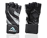 ACHIEVE FIT Weightlifting Gloves - Leather Palm for Fitness savvy Men & Women, Firm Control & Comfort for Weight lifting, Powerlifting, Crossfit Training, Gym Workout - Large, With Wrist Wraps (PAIR)