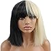 WeKen Halloween Wig Women Short Bob Kinky Straight Full Bangs Synthetic Black and Blonde
