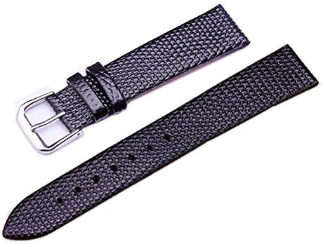 KINGLOO 12mm-22mm Black Leather Watch Band, Replacements Lizard-Grained Calfskin Leather Watch Strap (12mm, Black)