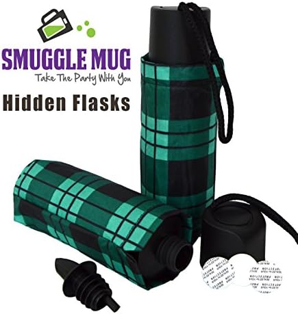 BoozeBrella by Smuggle Mug Umbrella Flask w/ Lid Seals (Green Plaid) Hidden Disguised Flask
