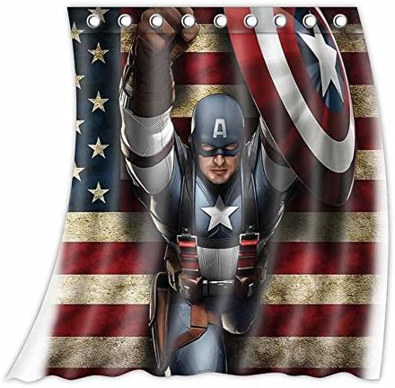 Custom Comic Captain America and American Flag Pattern Curtain Polyester Fabric Window Curtain Size 52wx63h (One Piece)