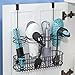 mDesign Metal Over Door Bathroom Hair Care & Styling Tool Organizer Storage Basket for Hair Dryer, Flat Irons, Curling Wands, Hair Straighteners - Hang Inside/Outside Cabinet Doors - Bronze