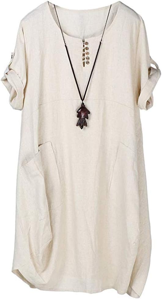 MatchLife Plus Size Solid Color Round Neck Short Sleeve T Shirt Dress with Pockets