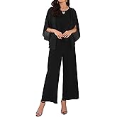 WOMLAYOUT Women's Dressy Pantsuits Wedding 2 Pieces Sets Formal Chiffon Top Mother of Bride Pants Suits