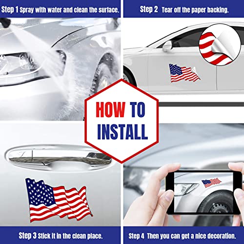 3PCS American Flag Sticker Decal Vinyl - Waving USA American Flag Reflective Stickers psler Waterproof Self Adhesive Car Decal for Mailbox, Bumper, Car Window, Trucks Sticker
