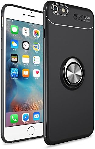 HXAYR iPhone 6S Plus/6 Plus Case, Ultra Thin Slim Fit Shockproof Soft Flexible TPU Bumper Back Cover with Rotating Ring Holder Kick-Stand Grip Protective Phone Case for iPhone 6 Plus/ 6s Plus - Black