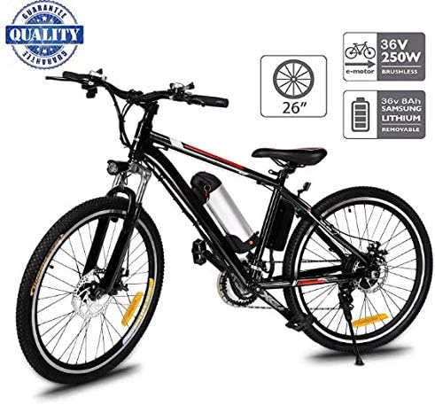 fiugsed 26'' Electric Mountain Bike with Removable Large Capacity Lithium-Ion Battery (36V 250W), Electric Bike 21 Speed Gear and Three Working Modes