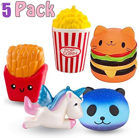 5 Pieces Random Slow Rising Squishies Charms Soft Foods Kawaii Simulation Lovely Toy Jumbo/Medium Squishies Cream Scented Toys For Kids and Adults Phone Straps Key Chains Stress Relief Toy