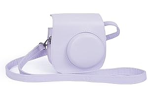 Riosin Instant Mini 12 Protective Case for Fujifilm Instax Mini 12/11 Camera,Premium Leather Camera Bag Cover with Pocket and Removable&Adjustable Strap (Lilac Purple)