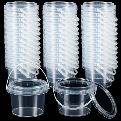 TERRIFI 25 Pcs Storage Containers with Lids and Handles, 10 oz Clear Plastic Buckets, 300ml Mini Storage Case for DIY Art Craft, Pigment, Small Tools, Part Material