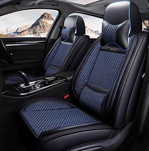 Compatible with universal front and rear skin and ice silk car seat cushion for BMW Honda Toyota anti-slip suede back universal seat cushion,Black,Blue