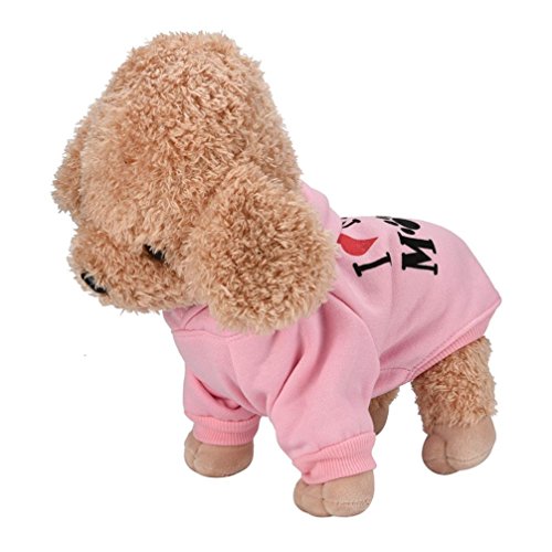 Howstar Pet Clothes, Puppy Hoodie Sweater Dog Coat Warm Sweatshirt Love My Mom Printed Shirt (XS, Pink)