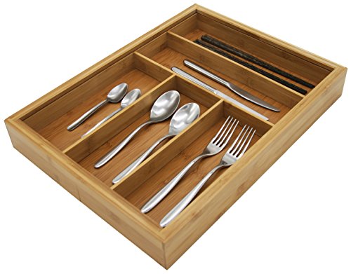 Bamboo Silverware Tray and Utensil Drawer Organizer | Organize and Store Kitchen Cutlery and Silverware for Clean Drawers, Kitchens, and Countertop | Also Great for Organizing Office Desks