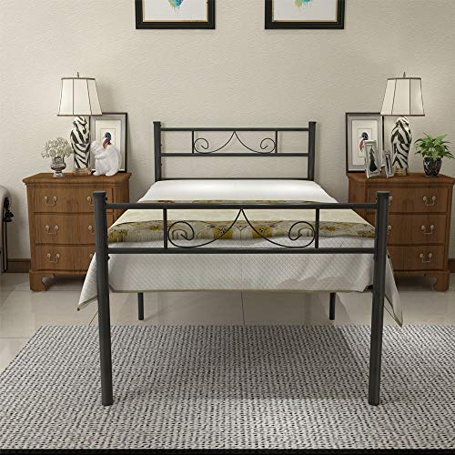 HAAGEEP Twin Bed Frame with Headboard Storage No Box Spring Needed