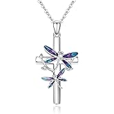 OHAYOO Dragonfly Cross Necklace for Women – 925 Sterling Silver Infinity Faith Pendant with Sunflower, Butterfly & Ladybug – Nature Jewelry Mother’s Day Gift