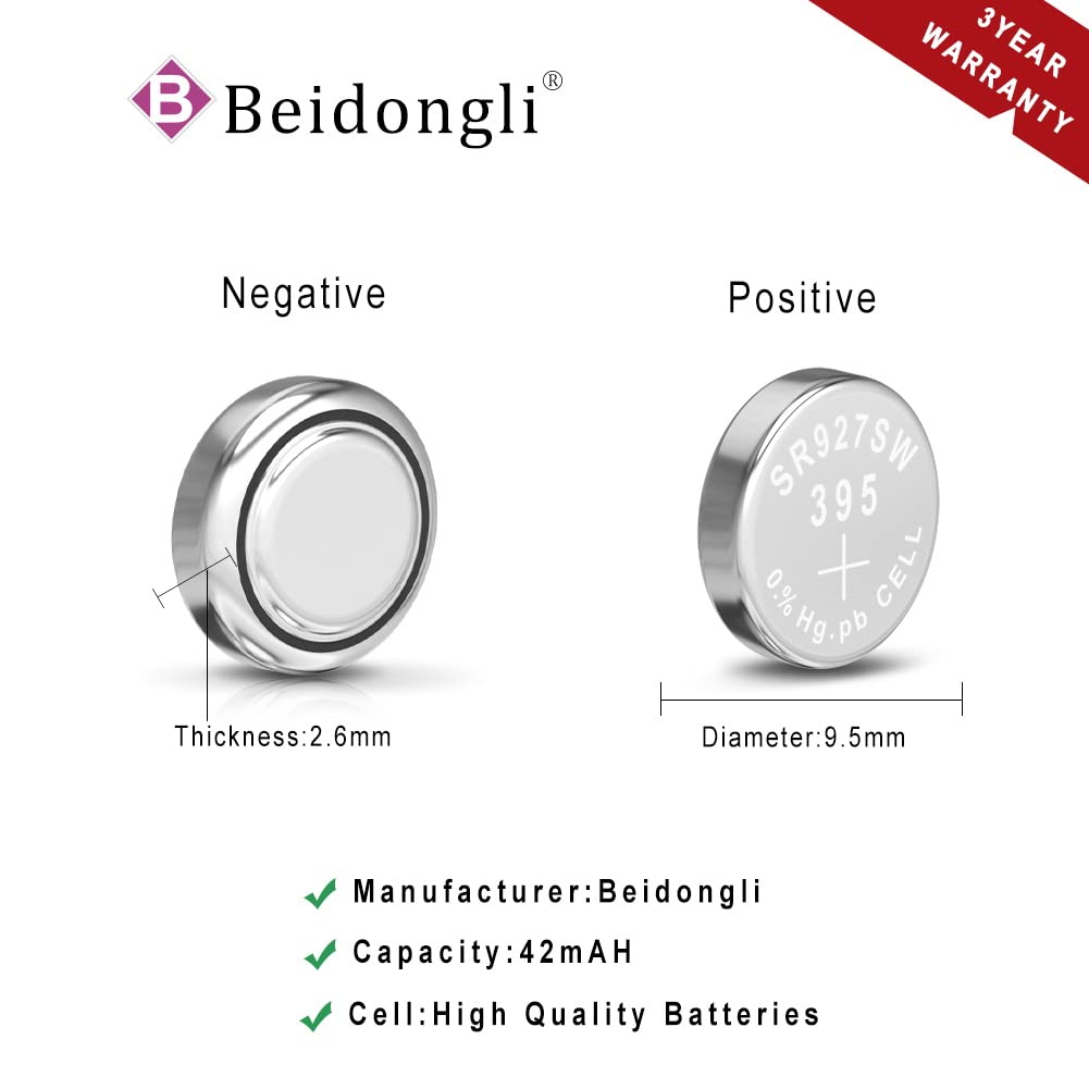 Beidongli SR927sw 1.5V Button Battery 395 AG7 for Watch and Cell Battery Pack of 20【3-Year Warranty】