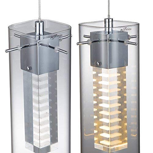 JINZO One-Light Pendant Light Fixture LED 8W Eyeshield Dimmable Laser Pattern Glass Difusser.