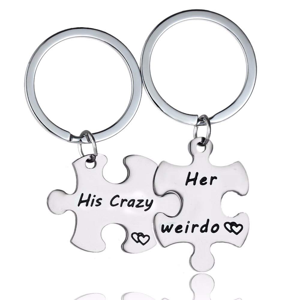 Uloveido Stainless Steel His and Hers 2 Pcs Couples Key Chains Set for Women Men, Personalized Lovers Puzzle Matching Keyring Jewelry Set for Boyfriend Girlfriend SN136 โ image 1