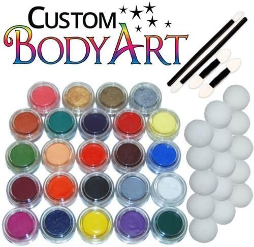 24 Color Pro Face Paint Color Set. Large 10-ml Jars with Applicator Kit. A Full 24 Color Rainbow Pallet, Perfect for Face Painting At Any Children's Party by Custom Body Art
