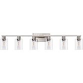SOPEAS 6-Light Bathroom Light Fixtures, Vanity with Clear Glass, Brushed Nickel Lighting Fixtures Over Mirror, 42inch Large L