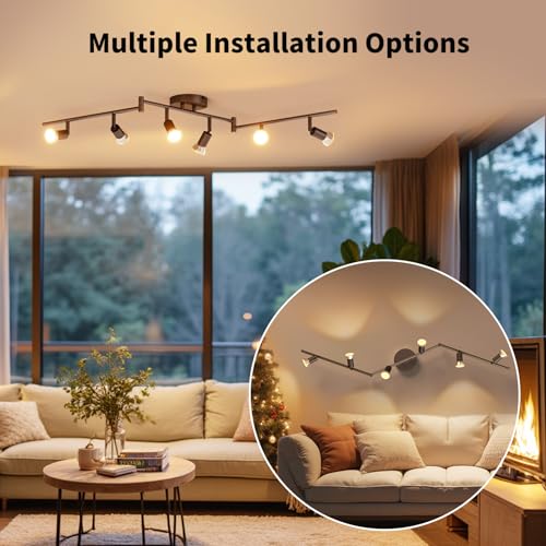 LVWIT Swivel Ceiling Spotlight, 6 Way Ceiling Lights GU10 Black Kitchen GU10 Base Ceiling Light Mounting Bracket for Living Room Bedroom Dining Room (No Bulb)