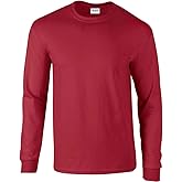 Gildan Mens Plain Crew Neck Ultra Cotton Long Sleeve T-Shirt (L) (Cardinal)