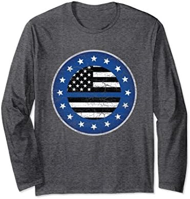 Unisex Thin Blue Line Police USA Crest Star Badge Retro Long Sleeve XL: Dark Heather