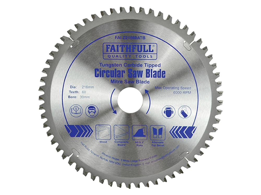 Faithfull FAIZ21660ATB TCT Cross Cut Mitre Saw Blade 216mm x 30mm Bore 60 Teeth