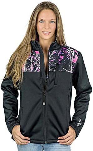 Muddy Girl Camo Black Soft Shell Zipper Coat Jacket Purple Pink (XL)