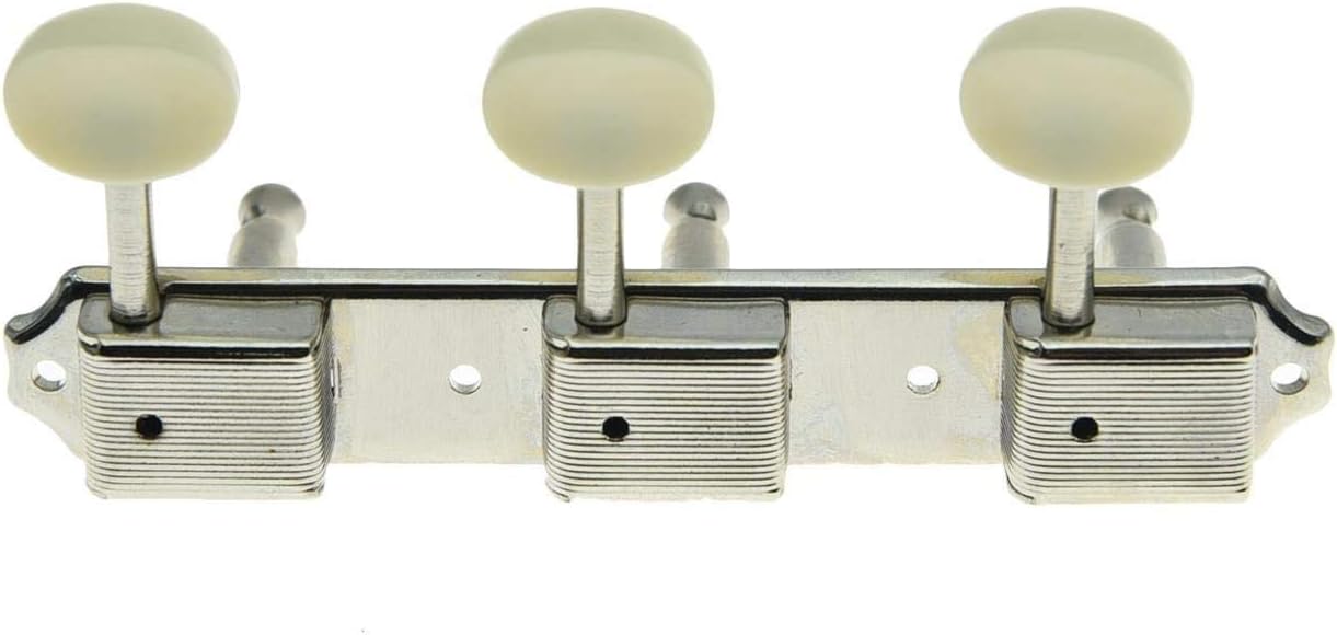 KAISH Nickel w/Aged White 3 per side 3x3 on a Plate Vintage Guitar Tuning Keys Tuners, Nickel with Ivory Button, 3L3R - Image 3