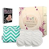 6 Pack Washable Nursing Pads for day/night with Free Carrying Pouch & Breastfeeding Guide. Ultra Soft cotton, High Absorbent, Hypoallergenic, Organic, Leak Proof & Breathable from WM Products.