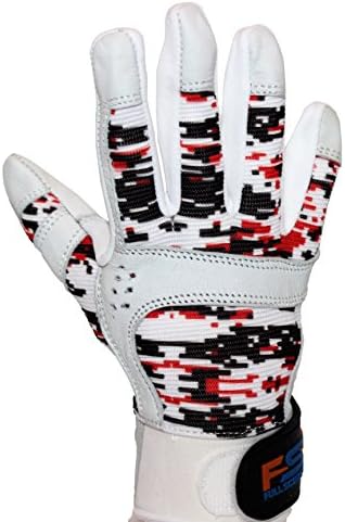FullScope Sports Baseball Batting Gloves for Adult Boys Girls Youth Pro Softball Glove (Red/Black/White Digital Camo, Youth Large (Ages 8-10 yrs Old))