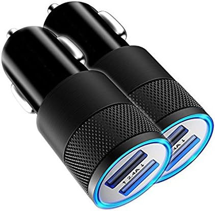 Car Phone Charger (2 Pack) Dual USB Charge Adapter for iPhone 5 6 7 Plus Samsung S7 S8 and Other USB Device (Black)