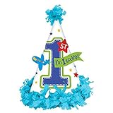 Amscan All Aboard Boy 1st Birthday Fringed Party Cone Hat, 7