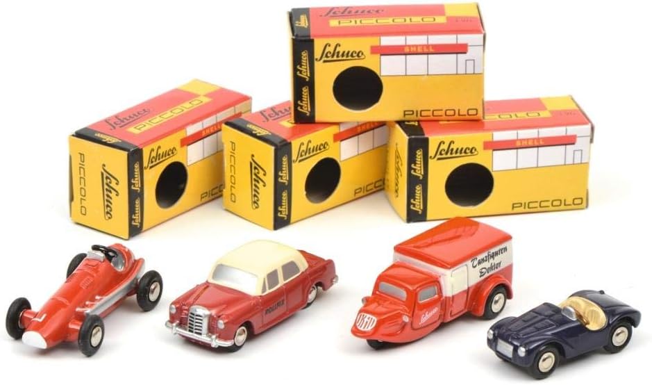 Schuco 1/90 Piccolo set A Piccolo Grand Prix Racer/Mercedes-Benz 180/Ponton Tempo Dreirad/Barchetta 450185500